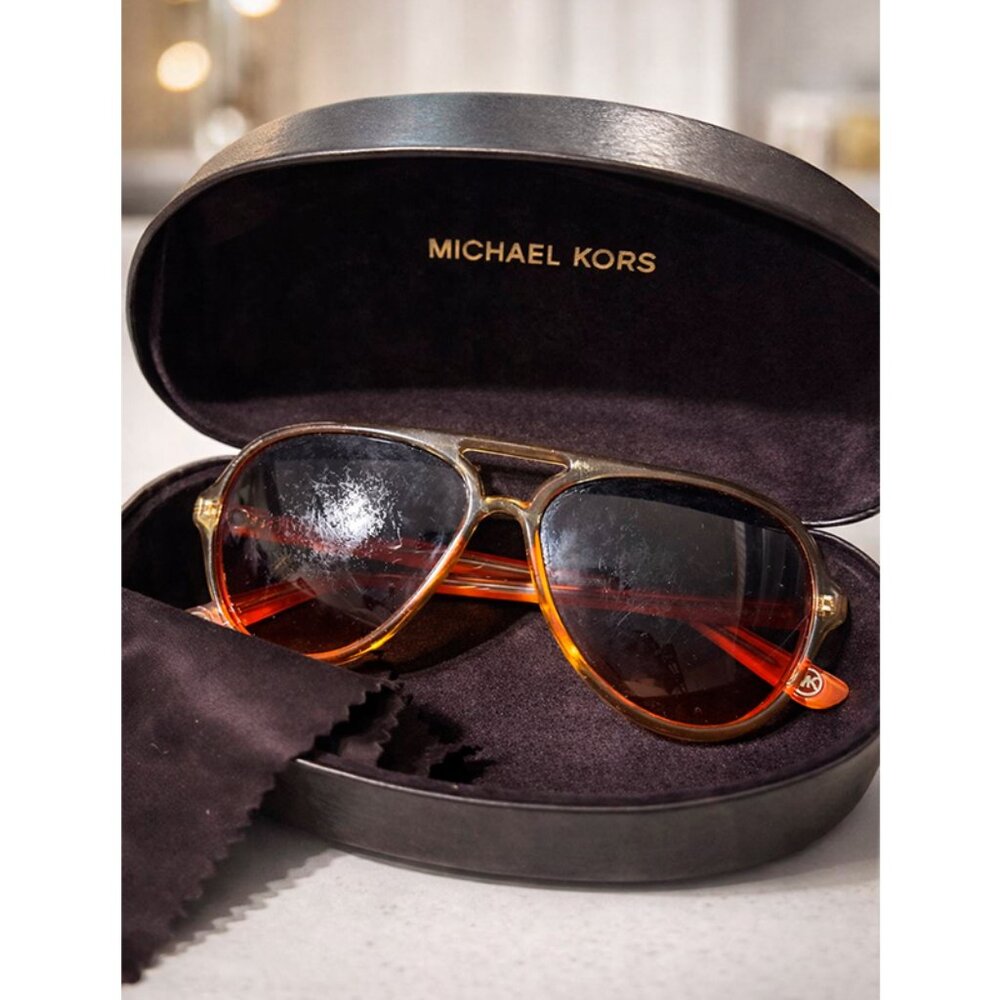 Michael Kors Calcos Aviator Sunglasses Orange w/ Case AS IS